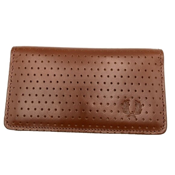 NWT 5 1/4 X 3 Fred Perry Bifold Perforated Brown Snap Wallet - Picture 1 of 6